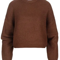 Noisy May Damen NOOS Sweater Grobstrick Pullover Rundhals Cappuccino Braun