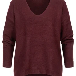 Noisy May Damen NOOS Sweater Vokuhila Pullover Rippbündchen Windsor Wine Bordeaux Rot