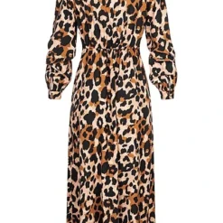 VILA Damen Midi Viskose V-Neck Kleid Leo Print & Knopfleiste Schwarz Braun -Vero Moda Verkaufsgeschäft 22080318 2