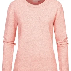 VILA Damen NOOS Weicher Strickpullover Sweater Mit Rippdetails Misty Rosa Melange