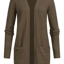 VILA Damen NOOS Midi Cardigan Offener Schnitt 2-Pockets Crocodile Braun