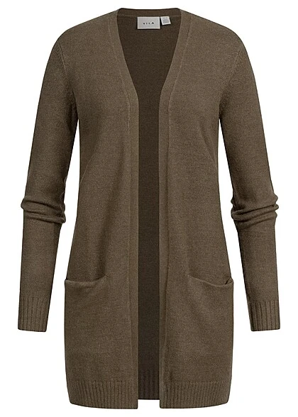VILA Damen NOOS Midi Cardigan Offener Schnitt 2-Pockets Crocodile Braun 3 VILA Damen NOOS Midi Cardigan Offener Schnitt 2-Pockets Crocodile Braun