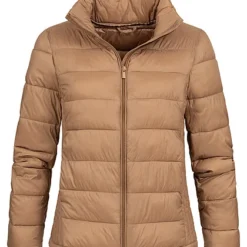 VILA Damen Steppjacke Mit 2 Taschen Und Stehkragen Toasted Coconut Braun