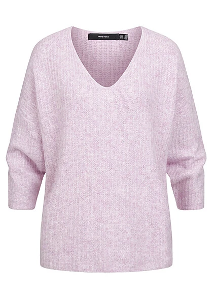 Vero Moda Damen Sweater Strickpullover Mit V-Neck Lavender Fog Lila Melange 2 Vero Moda Damen Sweater Strickpullover Mit V-Neck Lavender Fog Lila Melange