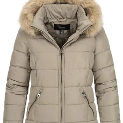 Vero Moda Damen Steppjacke Mit Kunstfell-Kapuze 2-Zip-Pockets Laurel Oak Grau