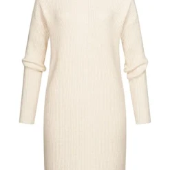 ONLY Damen Langarm Kleid Strickkleid Mit Strukturstoff Whitecap Gray Weiss
