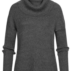 ONLY Damen Rollkragen Pullover Sweater Strukturstoff Vokuhila Dunkel Grau Melange