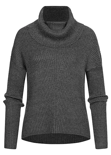 ONLY Damen Rollkragen Pullover Sweater Strukturstoff Vokuhila Dunkel Grau Melange 3 ONLY Damen Rollkragen Pullover Sweater Strukturstoff Vokuhila Dunkel Grau Melange