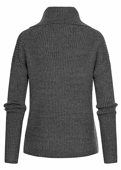 ONLY Damen Rollkragen Pullover Sweater Strukturstoff Vokuhila Dunkel Grau Melange 4 ONLY Damen Rollkragen Pullover Sweater Strukturstoff Vokuhila Dunkel Grau Melange – Bild 2