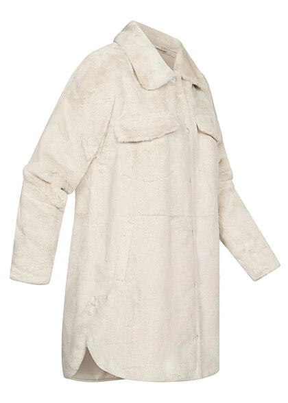 ONLY Damen Shacket Jacke Mit 2-Brusttaschen Teddyfell Pumice Stone Beige 4 ONLY Damen Shacket Jacke Mit 2-Brusttaschen Teddyfell Pumice Stone Beige – Bild 2