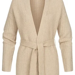 VILA Damen NOOS Cardigan Strickjacke Mit Bindegürtel Natural Beige Melange