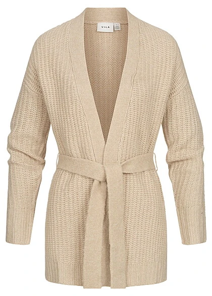 VILA Damen NOOS Cardigan Strickjacke Mit Bindegürtel Natural Beige Melange 3 VILA Damen NOOS Cardigan Strickjacke Mit Bindegürtel Natural Beige Melange