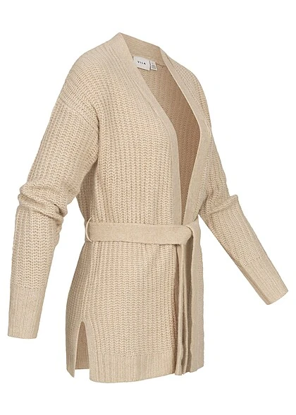 VILA Damen NOOS Cardigan Strickjacke Mit Bindegürtel Natural Beige Melange 4 VILA Damen NOOS Cardigan Strickjacke Mit Bindegürtel Natural Beige Melange – Bild 2