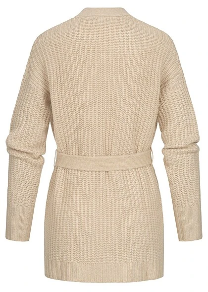 VILA Damen NOOS Cardigan Strickjacke Mit Bindegürtel Natural Beige Melange 5 VILA Damen NOOS Cardigan Strickjacke Mit Bindegürtel Natural Beige Melange – Bild 3