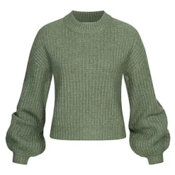 VILA Damen NOOS Crop Sweater Pullover Mit Ballonärmeln Laurel Wreath Grün