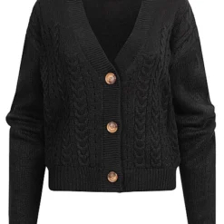 VILA Damen NOOS Cardigan Mit V-Neck Und Knopfleiste Schwarz