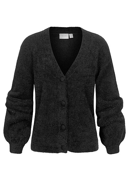 VILA Damen NOOS Cardigan Strickjacke Mit Knopfleiste Schwarz 3 VILA Damen NOOS Cardigan Strickjacke Mit Knopfleiste Schwarz