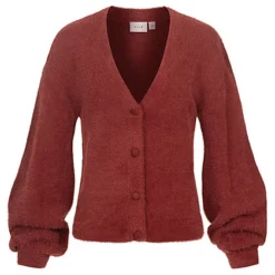 VILA Damen NOOS Cardigan Strickjacke Mit Knopfleiste Fired Brick Dunkel Rot