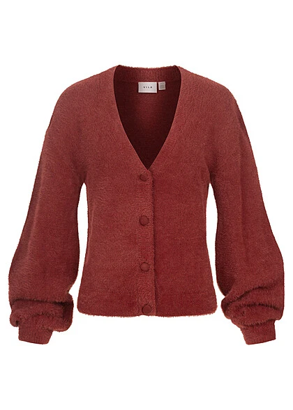 VILA Damen NOOS Cardigan Strickjacke Mit Knopfleiste Fired Brick Dunkel Rot 3 VILA Damen NOOS Cardigan Strickjacke Mit Knopfleiste Fired Brick Dunkel Rot