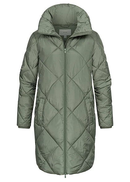 VILA Damen NOOS Steppmantel Jacke Mit High-Neck 2-Pockets Laurel Wreath Grün 3 VILA Damen NOOS Steppmantel Jacke Mit High-Neck 2-Pockets Laurel Wreath Grün