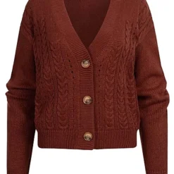 VILA Damen NOOS Cardigan Mit V-Neck Und Knopfleiste Fired Brick Dunkel Rot
