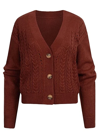 VILA Damen NOOS Cardigan Mit V-Neck Und Knopfleiste Fired Brick Dunkel Rot 3 VILA Damen NOOS Cardigan Mit V-Neck Und Knopfleiste Fired Brick Dunkel Rot