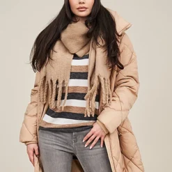 VILA Damen Steppjacke Mit Stehkragen Und 2-Pockets Sesame Beige Braun