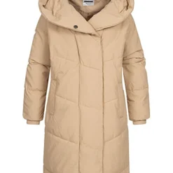 Noisy May Damen NOOS Mantel Pufferjacke Mit Kapuze Und 2-Pockets Irish Cream Beige