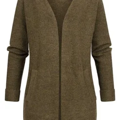 Pieces Damen NOOS Cardigan Offener Schnitt Strickjacke 2-Pockets Dark Olive Grün