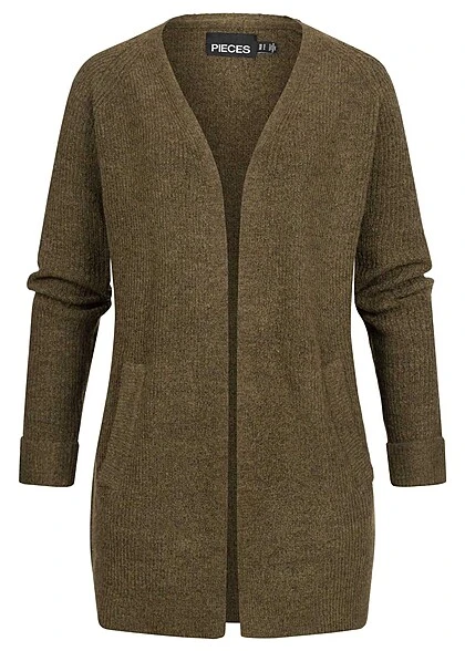 Pieces Damen NOOS Cardigan Offener Schnitt Strickjacke 2-Pockets Dark Olive Grün 3 Pieces Damen NOOS Cardigan Offener Schnitt Strickjacke 2-Pockets Dark Olive Grün
