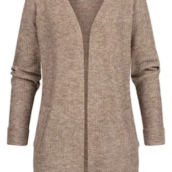 Pieces Damen NOOS Cardigan Offener Schnitt Strickjacke 2-Pockets Fossil Braun