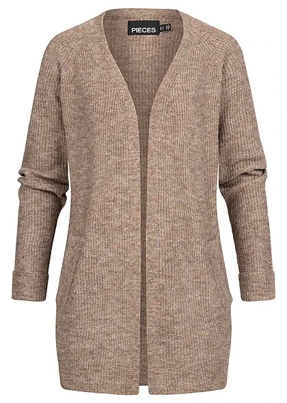Pieces Damen NOOS Cardigan Offener Schnitt Strickjacke 2-Pockets Fossil Braun 3 Pieces Damen NOOS Cardigan Offener Schnitt Strickjacke 2-Pockets Fossil Braun