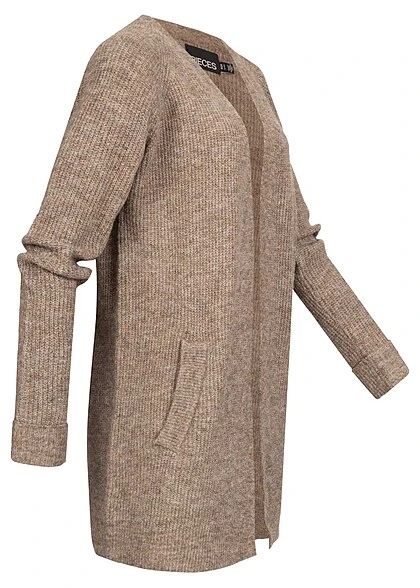 Pieces Damen NOOS Cardigan Offener Schnitt Strickjacke 2-Pockets Fossil Braun 4 Pieces Damen NOOS Cardigan Offener Schnitt Strickjacke 2-Pockets Fossil Braun – Bild 2