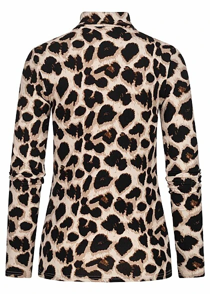 Pieces Damen High-Neck Top Longsleeve Mit Leo Print Schwarz Beige 4 Pieces Damen High-Neck Top Longsleeve Mit Leo Print Schwarz Beige – Bild 2
