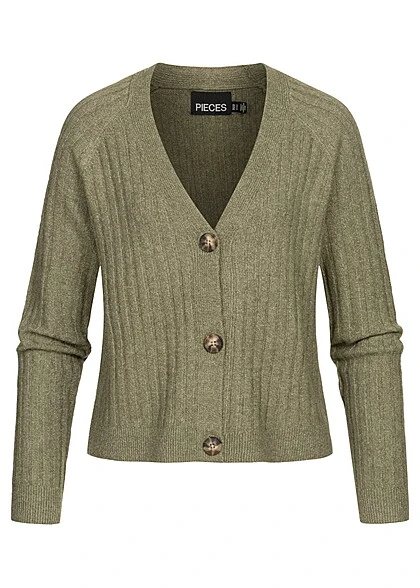 Pieces Damen NOOS V-Neck Cardigan Mit Knopfleiste Strukturstoff Deep L. Grün 3 Pieces Damen NOOS V-Neck Cardigan Mit Knopfleiste Strukturstoff Deep L. Grün