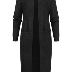 Pieces Damen NOOS Longform Cardigan Strickjacke Langarm 2-Pockets Schwarz