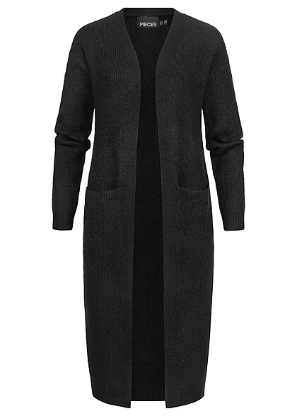 Pieces Damen NOOS Longform Cardigan Strickjacke Langarm 2-Pockets Schwarz 3 Pieces Damen NOOS Longform Cardigan Strickjacke Langarm 2-Pockets Schwarz