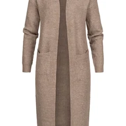 Pieces Damen NOOS Longform Cardigan Strickjacke Langarm 2-Pockets Fossil Braun
