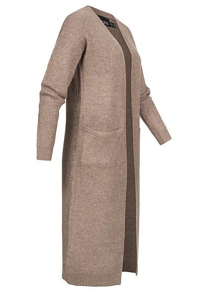Pieces Damen NOOS Longform Cardigan Strickjacke Langarm 2-Pockets Fossil Braun 4 Pieces Damen NOOS Longform Cardigan Strickjacke Langarm 2-Pockets Fossil Braun – Bild 2