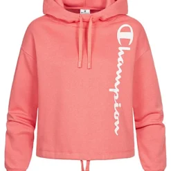 Champion Damen Hoodie Mit Kapuze Logo Print Seitl. & Tunnelzug Am Saum Tea Rose
