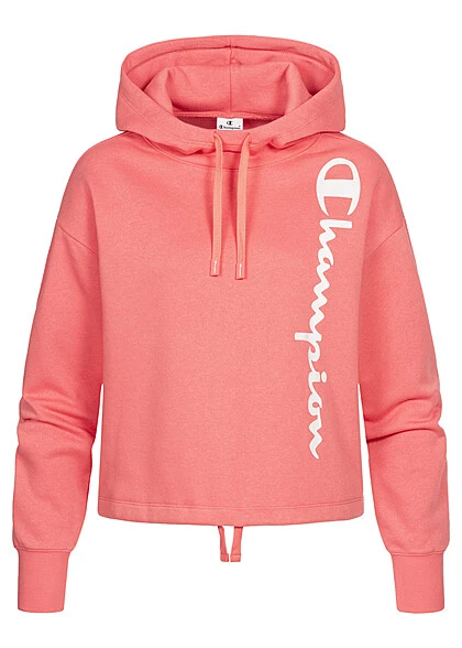 Champion Damen Hoodie Mit Kapuze Logo Print Seitl. & Tunnelzug Am Saum Tea Rose 3 Champion Damen Hoodie Mit Kapuze Logo Print Seitl. & Tunnelzug Am Saum Tea Rose