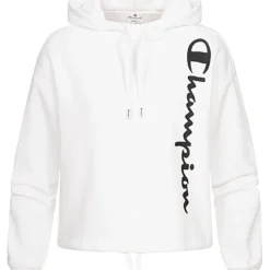 Champion Damen Hoodie Mit Kapuze Logo Print Seitl. & Tunnelzug Am Saum Weiss