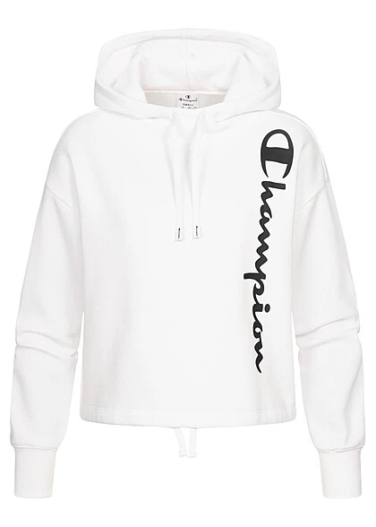Champion Damen Hoodie Mit Kapuze Logo Print Seitl. & Tunnelzug Am Saum Weiss 3 Champion Damen Hoodie Mit Kapuze Logo Print Seitl. & Tunnelzug Am Saum Weiss