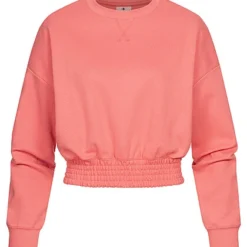 Champion Damen Cropped Sweater Breiter Bund Am Saum Tea Rose Dunkel Pink