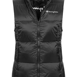 Champion Damen Steppweste Mit Zipper Und Logo Print Schwarz Weiss