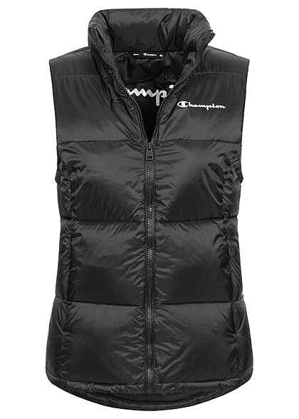 Champion Damen Steppweste Mit Zipper Und Logo Print Schwarz Weiss 3 Champion Damen Steppweste Mit Zipper Und Logo Print Schwarz Weiss