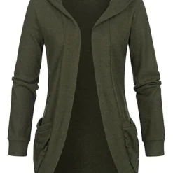 Cloud5ive Damen Basic Cardigan Mit Kapuze Und 2 Taschen Oliv Grün