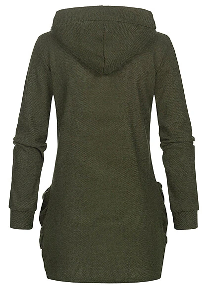 Cloud5ive Damen Basic Cardigan Mit Kapuze Und 2 Taschen Oliv Grün 5 Cloud5ive Damen Basic Cardigan Mit Kapuze Und 2 Taschen Oliv Grün – Bild 3