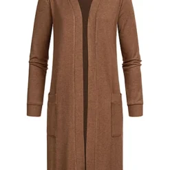 Cloud5ive Damen Longform Viskose Cardigan Mit 2 Seitl. Taschen Camel Braun