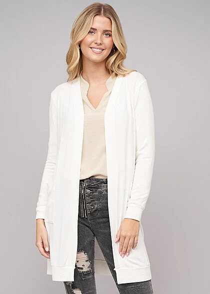 Cloud5ive Damen Longform Viskose Cardigan Mit 2 Seitl. Taschen Weiss 3 Cloud5ive Damen Longform Viskose Cardigan Mit 2 Seitl. Taschen Weiss